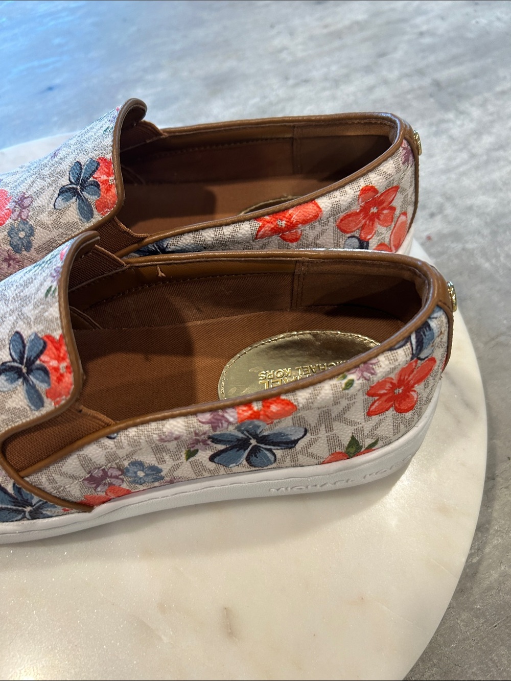 Michael Kors Floral Slip-On Sneakers in Beige and Orange - Picture 6 of 11